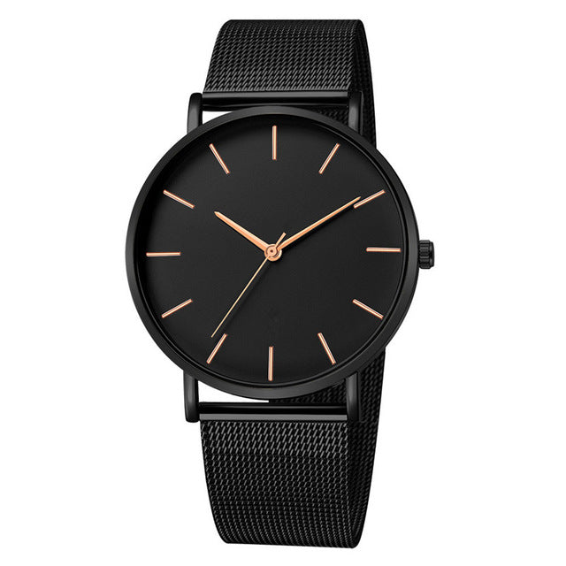 Montre Femme Modern Fashion Black Quartz Watch Women Mesh Stainless Steel Bracelet High Quality Casual Wrist Watch
