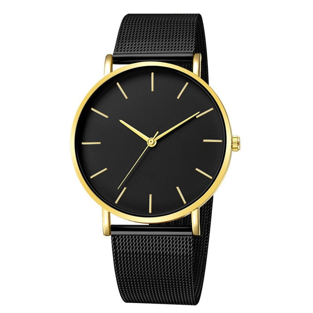 Montre Femme Modern Fashion Black Quartz Watch Women Mesh Stainless Steel Bracelet High Quality Casual Wrist Watch