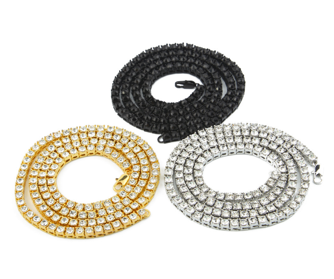 Men's hip hop single row alloy necklace full diamond necklace