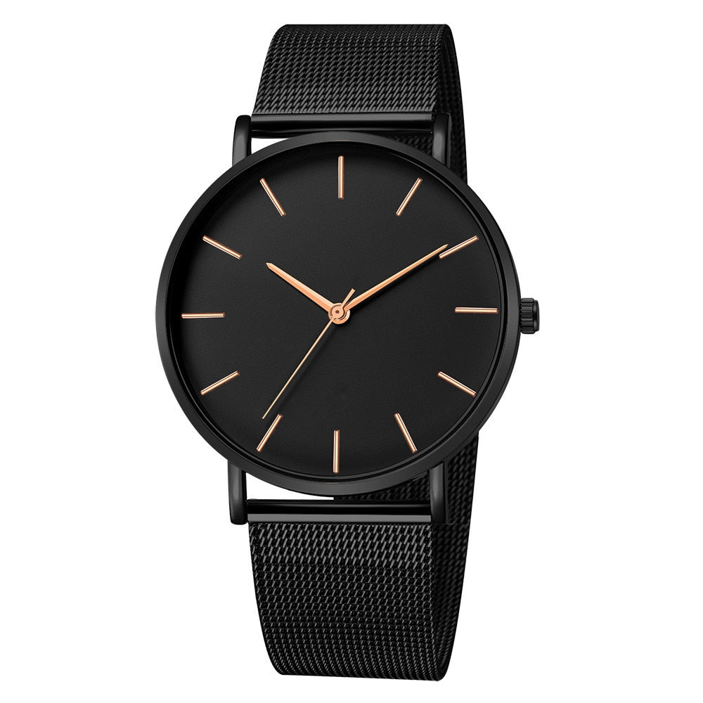 Montre Femme Modern Fashion Black Quartz Watch Women Mesh Stainless Steel Bracelet High Quality Casual Wrist Watch