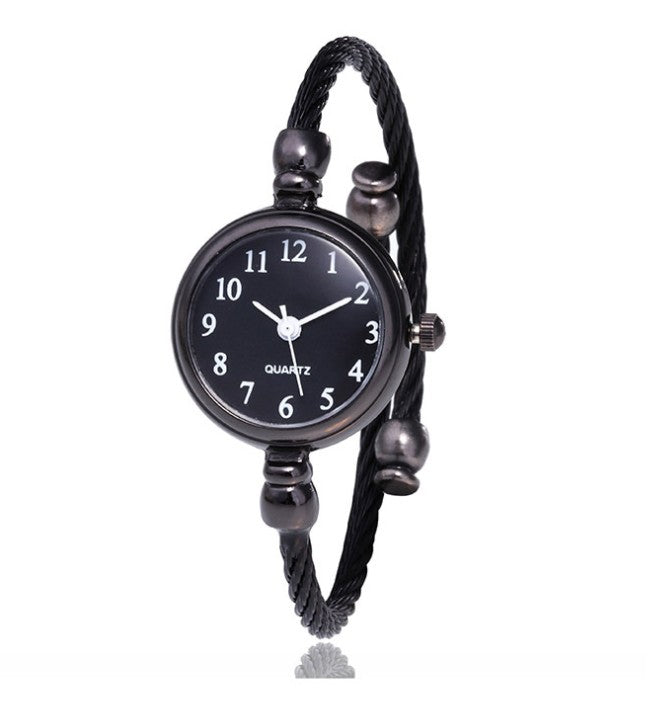 Women's Watches Bracelet Style Opening Simple Retro Art Fashion Watches Women's Fashion Quartz Watch Relogio Feminino（black belt）